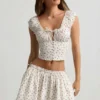 Faela gerimpelde katoen-popeline corset top met rozenprint