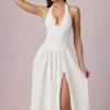 Farrah Modal Broderie Anglaise halternek midi-jurk in wit