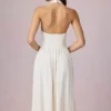 Farrah Modal Broderie Anglaise halternek midi-jurk in wit