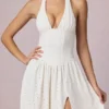 Farrah Modal Broderie Anglaise halternek midi-jurk in wit