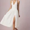 Farrah Modal Broderie Anglaise halternek midi-jurk in wit
