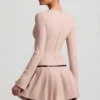 Fiorella minijurk met lange mouwen en plooien in Mushroom