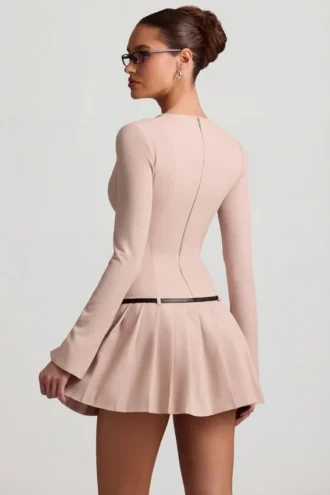 Fiorella minijurk met lange mouwen en plooien in Mushroom