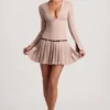 Fiorella minijurk met lange mouwen en plooien in Mushroom