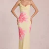 Fioren chiffon maxi-jurk met gele bloemenprint Fioren chiffon maxi-jurk met gele bloemenprint