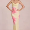 Fioren chiffon maxi-jurk met gele bloemenprint Fioren chiffon maxi-jurk met gele bloemenprint