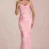Fioren chiffon maxijurk met roze bloemenprint