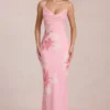 Fioren chiffon maxijurk met roze bloemenprint