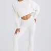 Flared broek van katoenjersey met textuur in wit