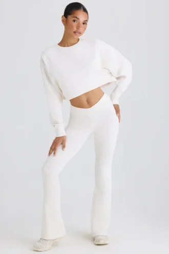 Flared broek van katoenjersey met textuur in wit