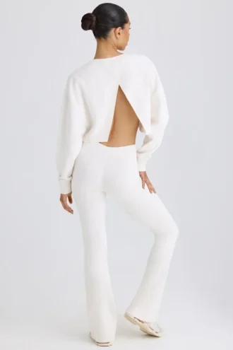 Flared broek van katoenjersey met textuur in wit