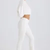 Flared broek van katoenjersey met textuur in wit