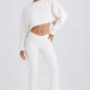 Flared broek van katoenjersey met textuur in wit