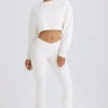 Flared broek van katoenjersey met textuur in wit