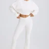 Flared broek van katoenjersey met textuur in wit