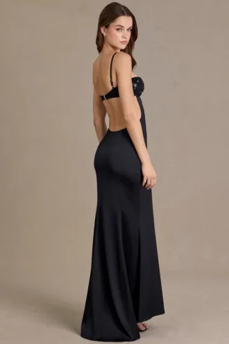 Fleurine satijnen bralette-jurk met versieringen in zwart