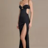 Fleurine satijnen bralette-jurk met versieringen in zwart