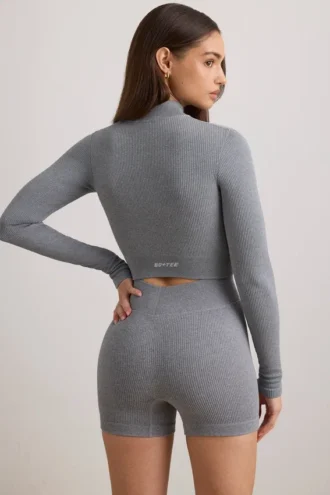 FlexiRib cropped jasje in grijs gemêleerd