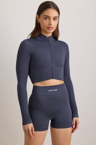 FlexiRib cropped jasje met ritssluiting in Indigo Slate
