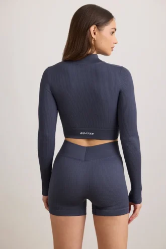 FlexiRib cropped jasje met ritssluiting in Indigo Slate