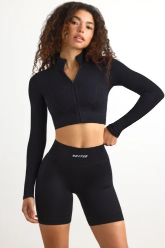 FlexiRib cropped jasje met ritssluiting in zwart