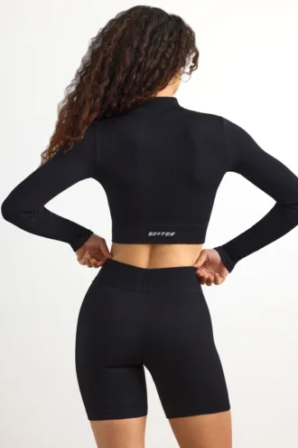 FlexiRib cropped jasje met ritssluiting in zwart