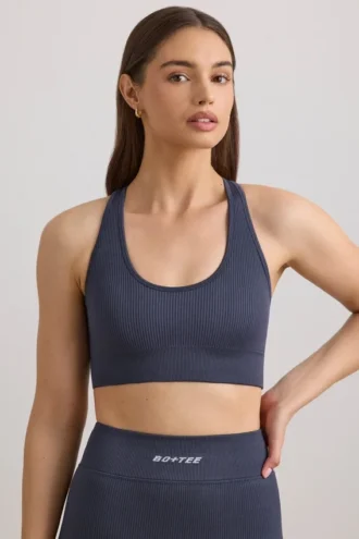 FlexiRib-sportbeha met racerback in indigo-leisteen