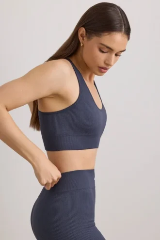 FlexiRib-sportbeha met racerback in indigo-leisteen