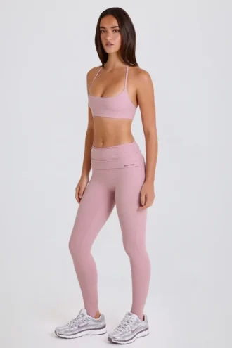 Foldover mid-rise stirrup-legging in mauve