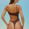 Formentera versierd badpak met uitsnijdingen in chocoladebruin