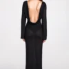 Frances doorschijnende jersey maxi-jurk met lange mouwen en open rug in zwart