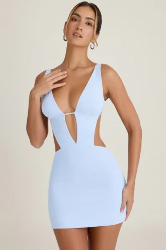 Gaia A-lijn minijurk met uitsnijdingen in periwinkle blauw