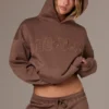 Geborduurde oversized hoodie in cacao