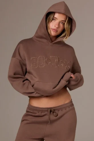 Geborduurde oversized hoodie in cacao