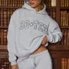 Geborduurde oversized hoodie in grijs gemêleerd
