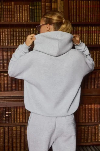 Geborduurde oversized hoodie in grijs gemêleerd
