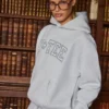 Geborduurde oversized hoodie in grijs gemêleerd