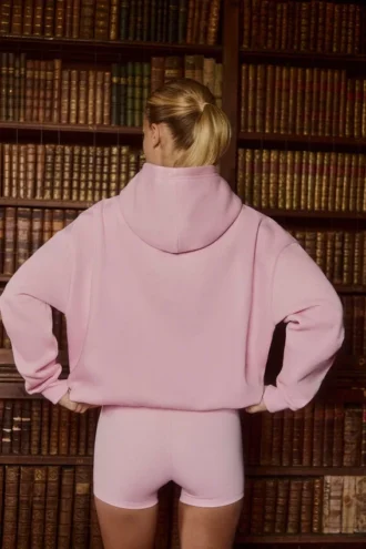 Geborduurde oversized hoodie in poederroze