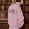 Geborduurde oversized hoodie in poederroze