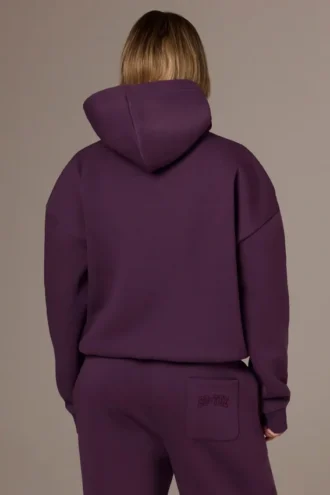Geborduurde oversized hoodie in pruim