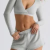 Geborstelde jersey crop top met V-hals in mistgrijs
