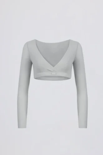 Geborstelde jersey crop top met V-hals in mistgrijs