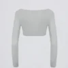Geborstelde jersey crop top met V-hals in mistgrijs