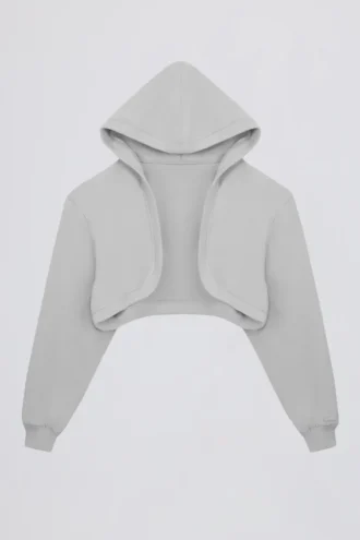 Geborstelde jersey cropped bolero met capuchon in mistgrijs