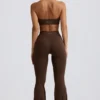 Geborstelde jersey gerimpelde broek met wijde pijpen in pecan gemêleerd