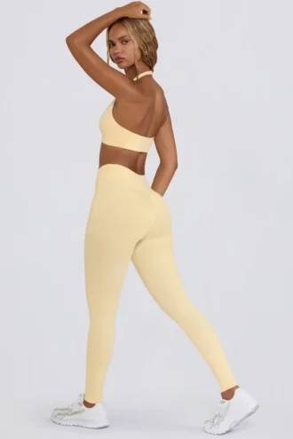 Geborstelde jersey gerimpelde legging met middelhoge taille in Lemon Marl