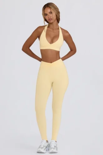 Geborstelde jersey gerimpelde legging met middelhoge taille in Lemon Marl