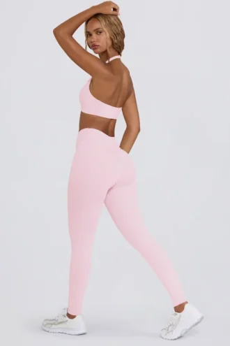 Geborstelde jersey legging met ruches en middelhoge taille in lichtroze gemêleerd