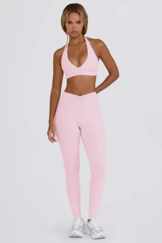 Geborstelde jersey legging met ruches en middelhoge taille in lichtroze gemêleerd