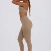 Geborstelde jersey legging met ruches en middelhoge taille in mokka gemêleerd